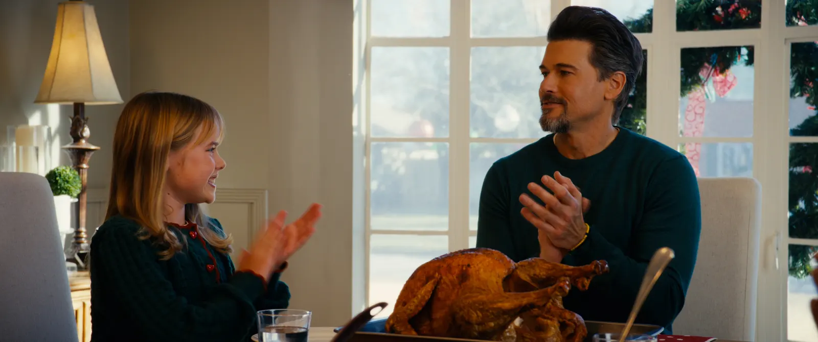 Christmas dinner scene with the family